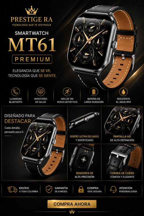 Smartwatch MT61 HD| Llamadas Bluetooth, Monitor de Salud y Resistencia al Agua